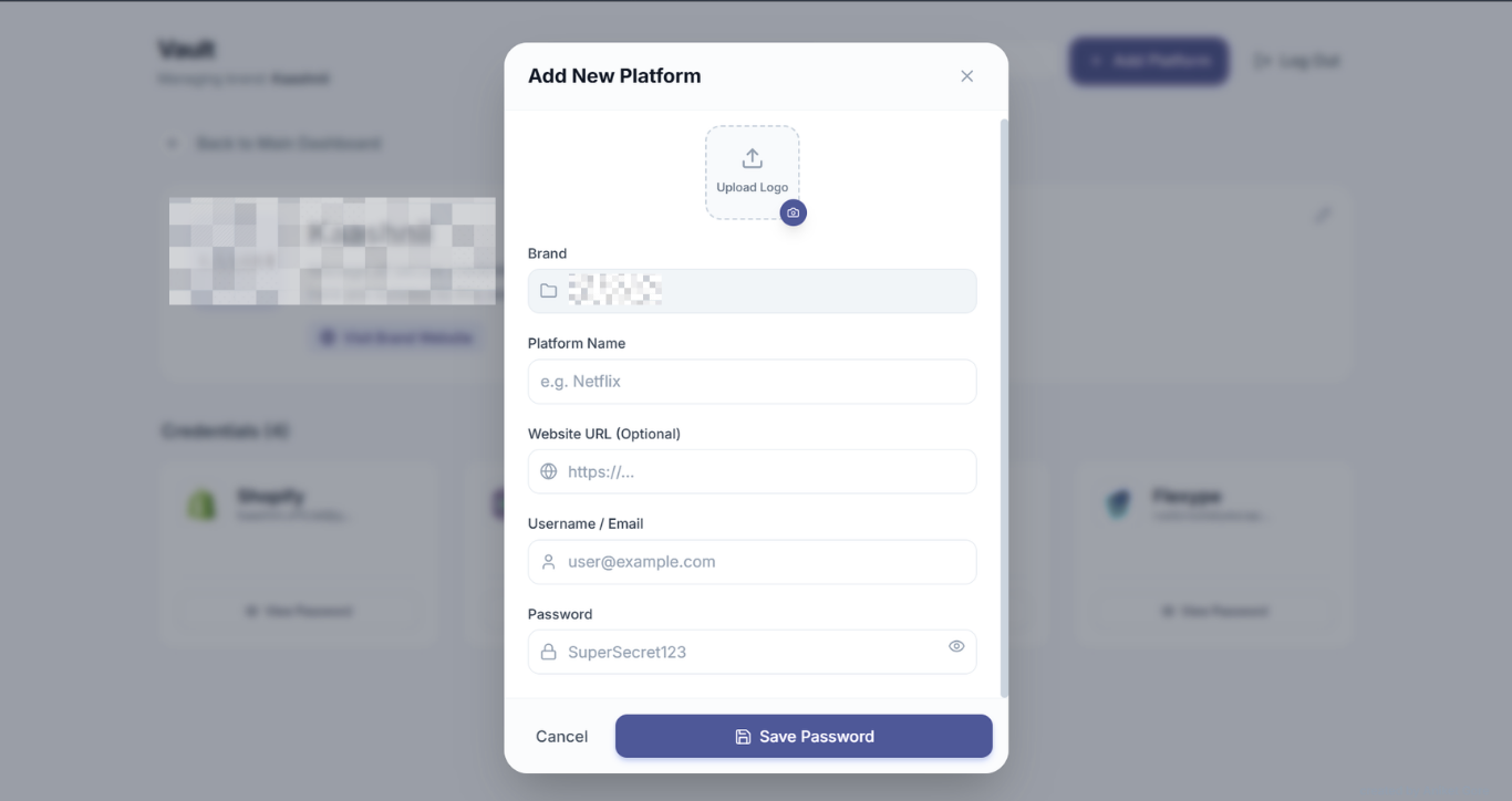 Add new platform popup